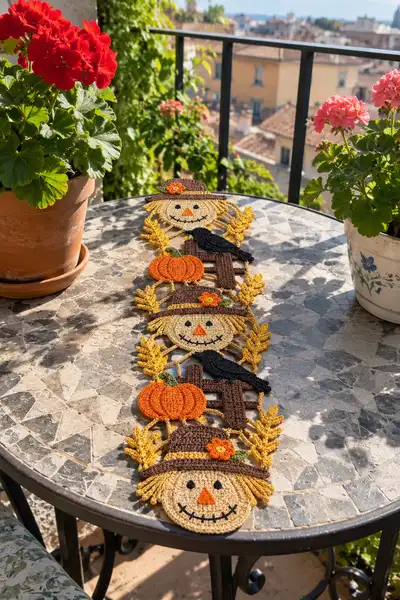 Crow and Scarecrow Halloween Table Runner Pattern step 1 - construction progress