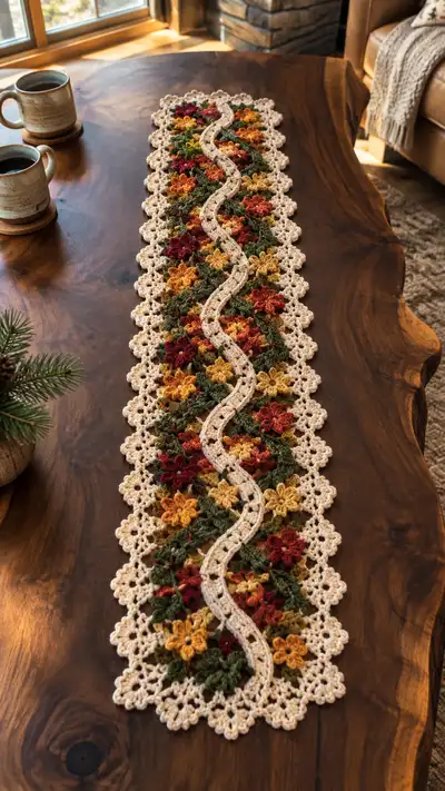 Mustard And Burgundy Floral Table Runner Pattern step 1 - construction progress