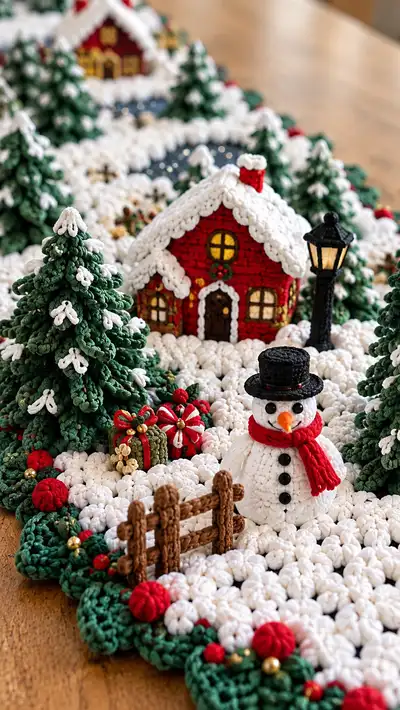 Christmas Village Table Runner Pattern step 2 - assembly progress