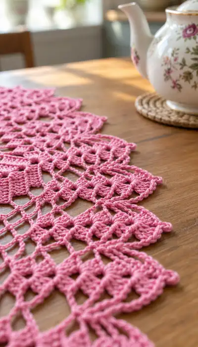 Pink Floral Oval Lace Table Runner Pattern step 2 - assembly progress