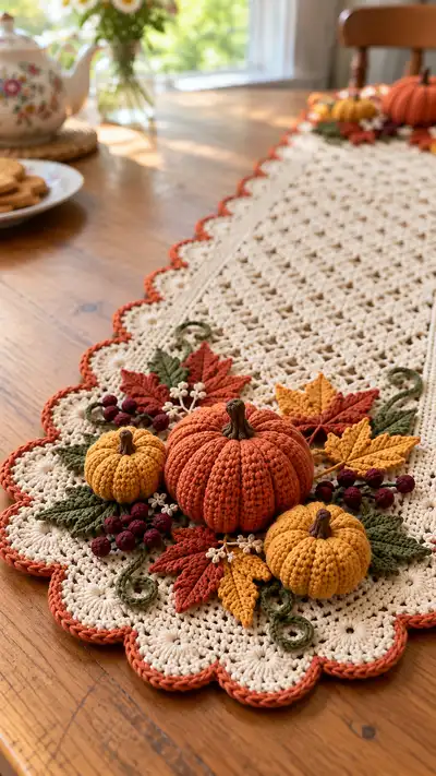 Autumn Pumpkin Table Runner Pattern step 2 - assembly progress