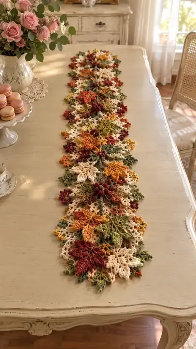 Autumn Leaf Mustard And Cream Table Runner Pattern step 1 - construction progress