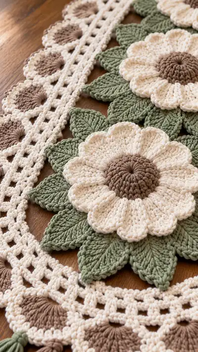 Sunflower Table Runner Pattern step 2 - assembly progress