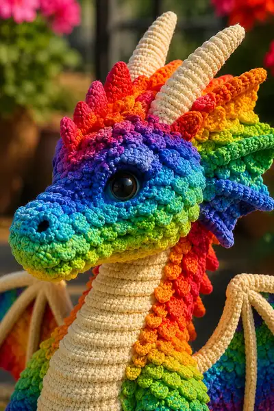 Giant Rainbow Scale Dragon Amigurumi Pattern step 2 - assembly progress