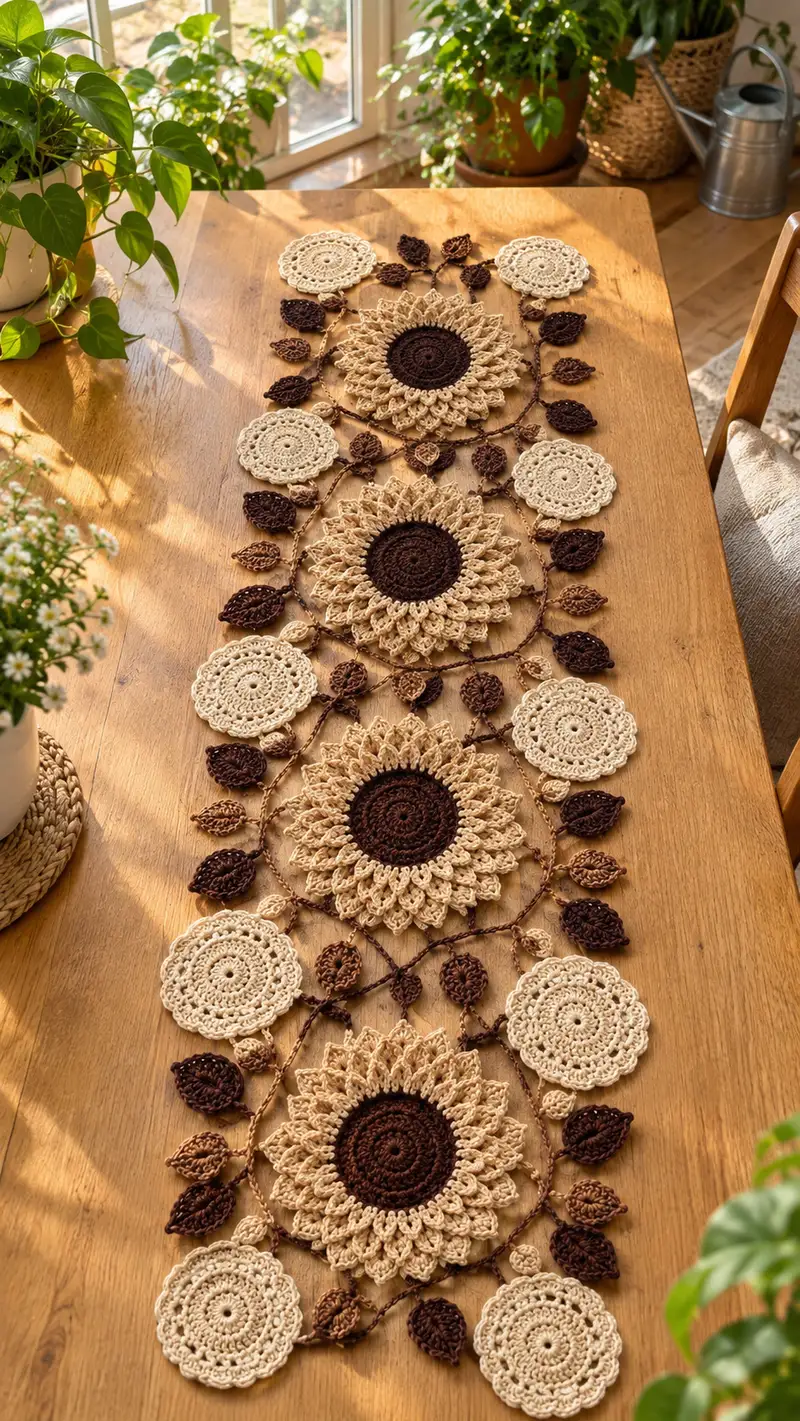 Sunflower Lace Table Runner Pattern crochet pattern - detailed view of completed project