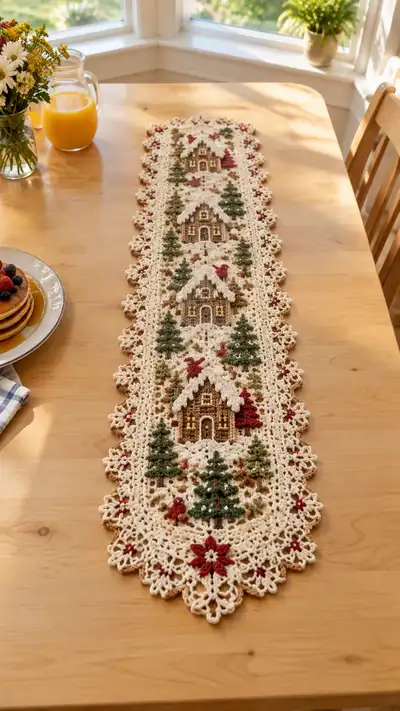 Cream And Burgundy Cottage Table Runner Pattern step 1 - construction progress