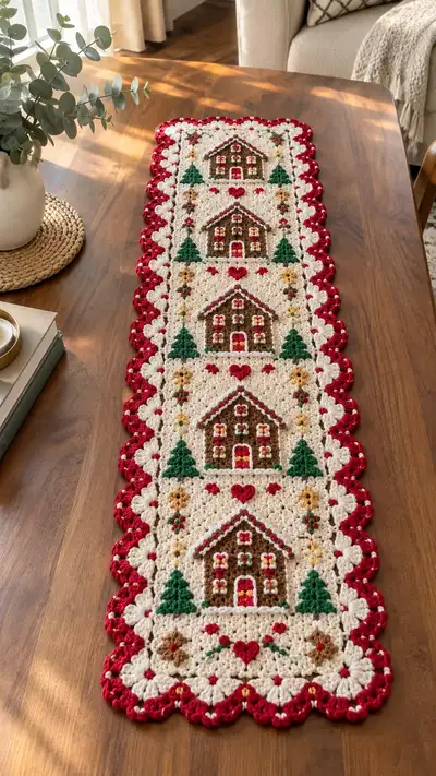 Gingerbread House Table Runner Pattern step 1 - construction progress