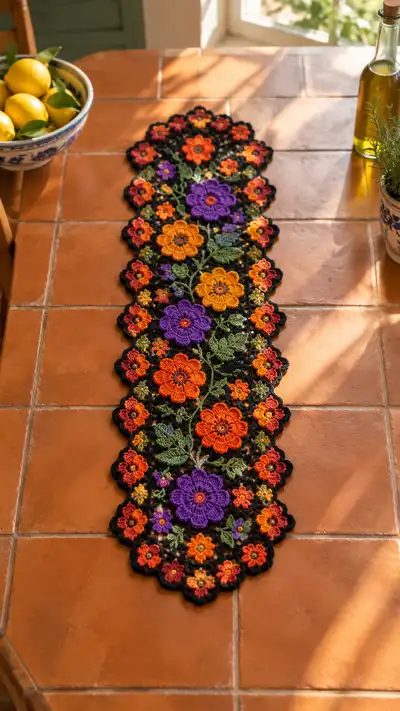 Floral Mosaic Table Runner Pattern step 1 - construction progress