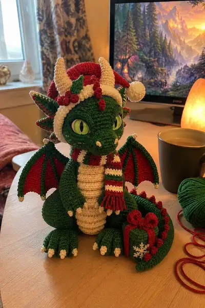 Festive Santa Dragon Amigurumi Pattern step 1 - construction progress