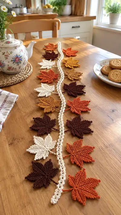 Autumn Maple Leaf Garland Pattern step 1 - construction progress