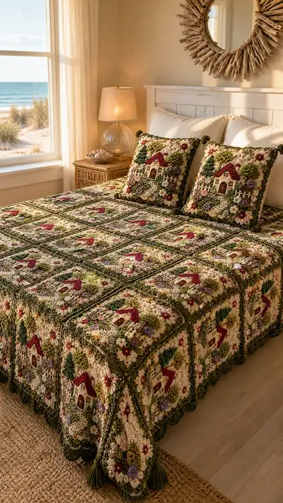 Coastal Cottage Granny Square Bedspread Pattern step 1 - construction progress