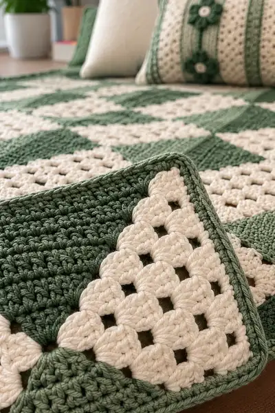 Sage Green Geometric Bedspread Pattern step 3 - details and accessories