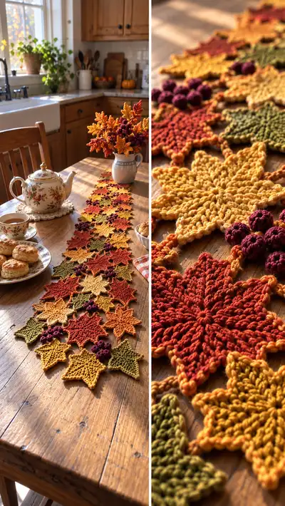 Autumn Leaves Table Runner Pattern step 2 - assembly progress