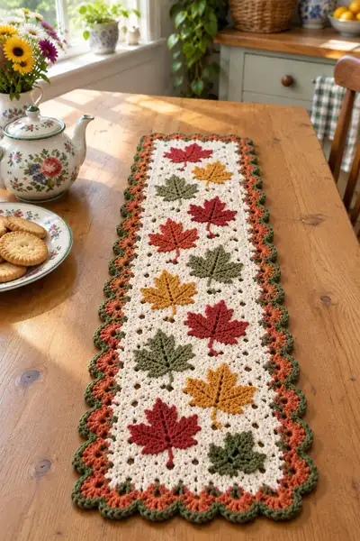Autumn Maple Leaf Table Runner Pattern step 1 - construction progress