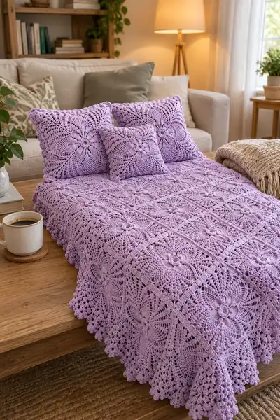 Serene Lavender Floral Square Bedspread Pattern step 2 - assembly progress