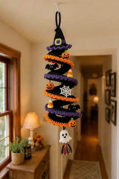 Cute Halloween Spiral Garland Pattern step 1 - construction progress