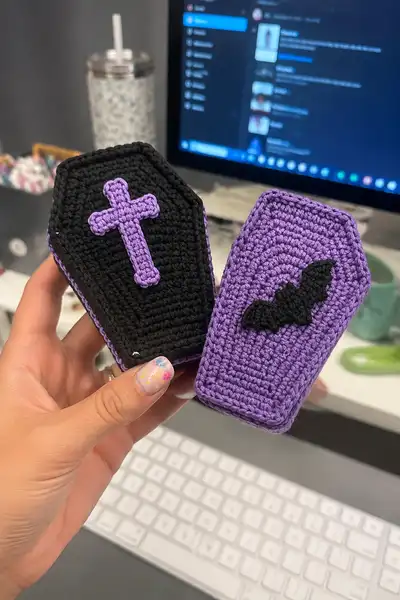 Mini Gothic Coffin Plushie Crochet Pattern step 1 - construction progress