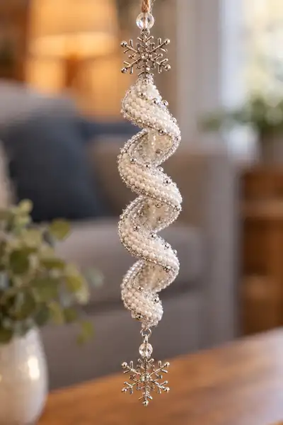 Sparkling Spiral Icicle Hanging Ornament Garland Pattern step 2 - assembly progress
