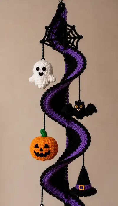Halloween Spiral Mobile Amigurumi Pattern step 2 - assembly progress