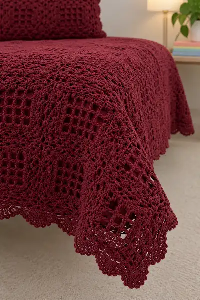 Burgundy Lace Bedspread Pattern step 3 - details and accessories