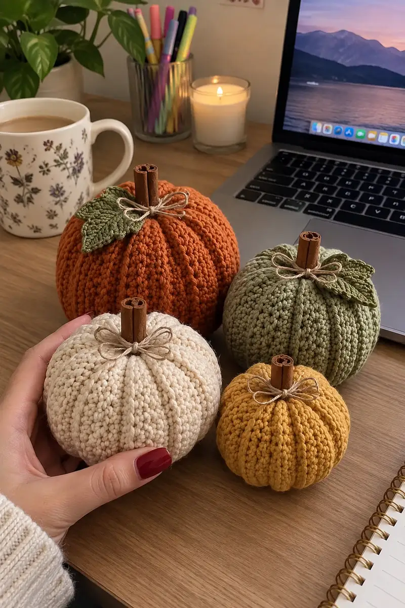 Crocheted Ribbed Pumpkin Pattern crochet pattern - detailed view of completed project