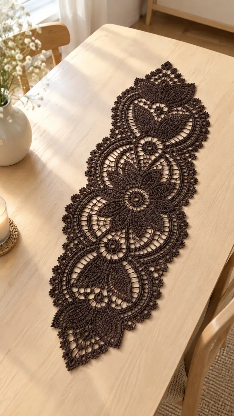 Elegant Lace Table Runner Pattern crochet pattern - detailed view of completed project