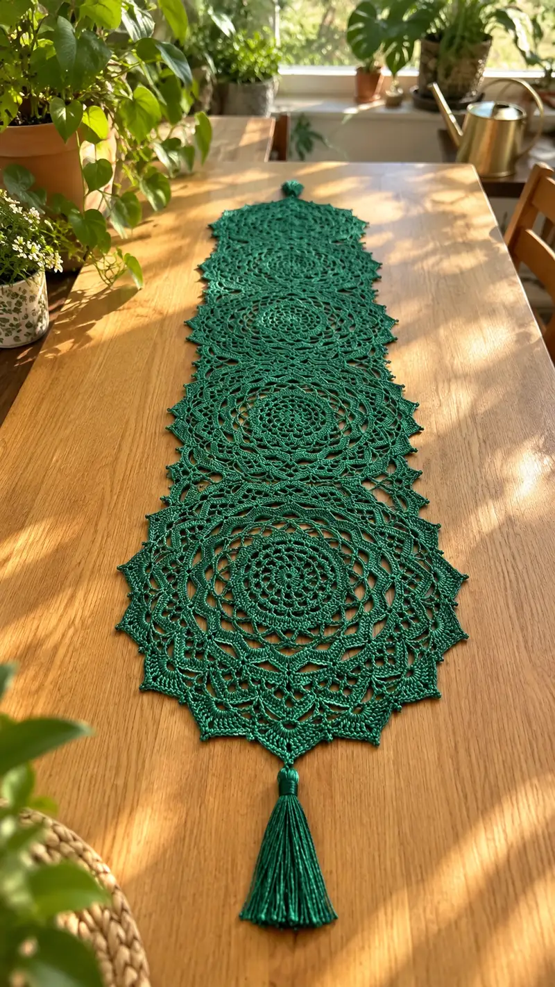 Elegant Lace Medallion Table Runner Pattern crochet pattern - detailed view of completed project