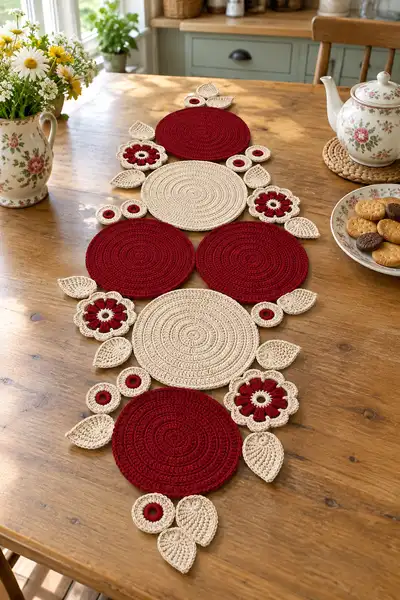 Floral Circles Table Runner Pattern step 1 - construction progress