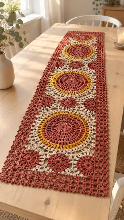 Boho Sunburst Table Runner Pattern step 1 - construction progress