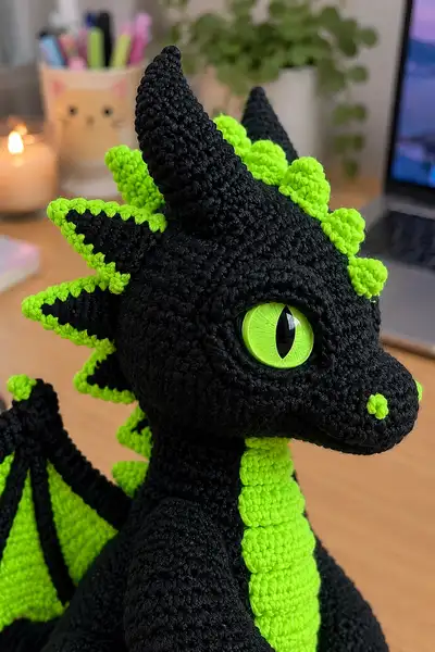 Neon Spine Dragon Amigurumi Pattern step 2 - assembly progress