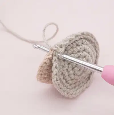 Noel the Christmas Mouse Amigurumi Pattern step 2 - assembly progress