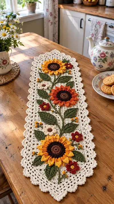 Sunflower Meadow Table Runner Pattern step 1 - construction progress