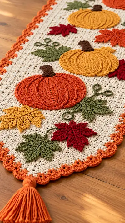 Autumn Pumpkins Table Runner Pattern step 2 - assembly progress