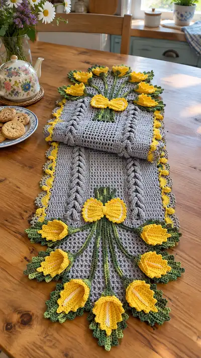 Sunlit Tulip Table Runner Pattern step 1 - construction progress