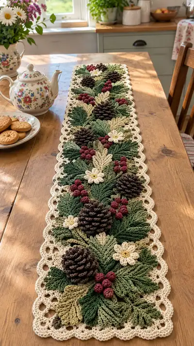 Woodland Pinecone Table Runner Pattern step 1 - construction progress