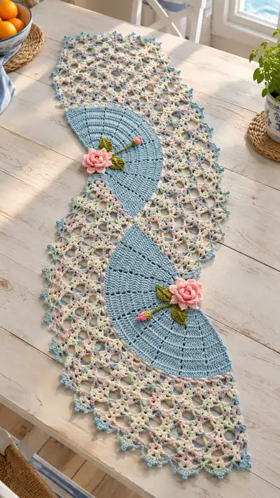 Pastel Lace Table Runner Pattern step 1 - construction progress