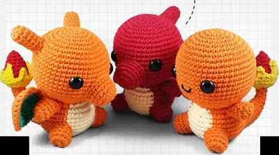 Charmander Trio Amigurumi Pattern step 1 - construction progress