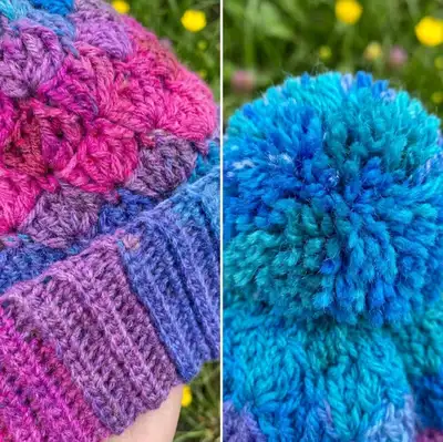 Stripy Shell Stitches Crochet Hat Pattern step 2 - assembly progress