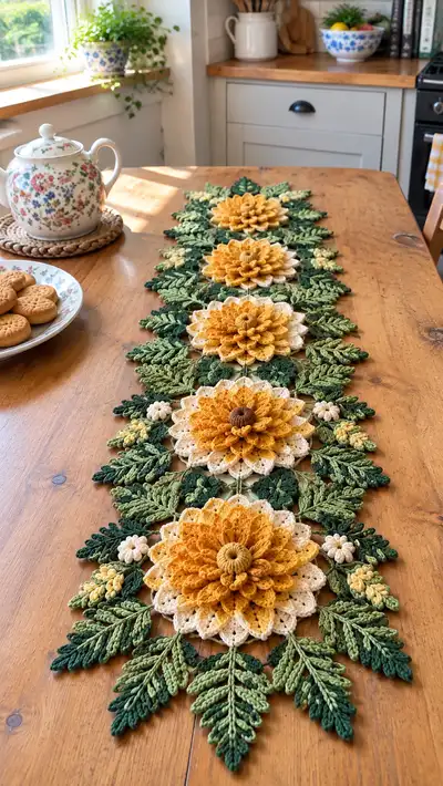 Sunburst Floral Table Runner Pattern step 1 - construction progress