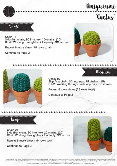 Cactus Amigurumi Pattern step 3 - details and accessories