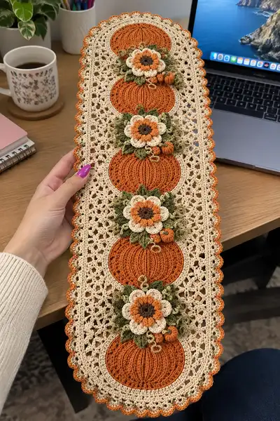 Pumpkin Floral Table Runner Pattern step 1 - construction progress