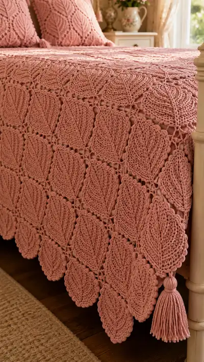 Dusty Rose Leaf Granny Bedspread Pattern step 2 - assembly progress