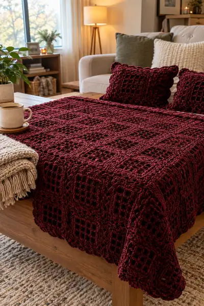 Deep Velvet Bedspread Pattern step 2 - assembly progress