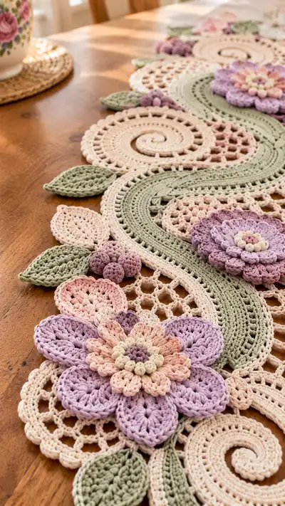 Elegant Floral Lace Table Runner Pattern step 2 - assembly progress