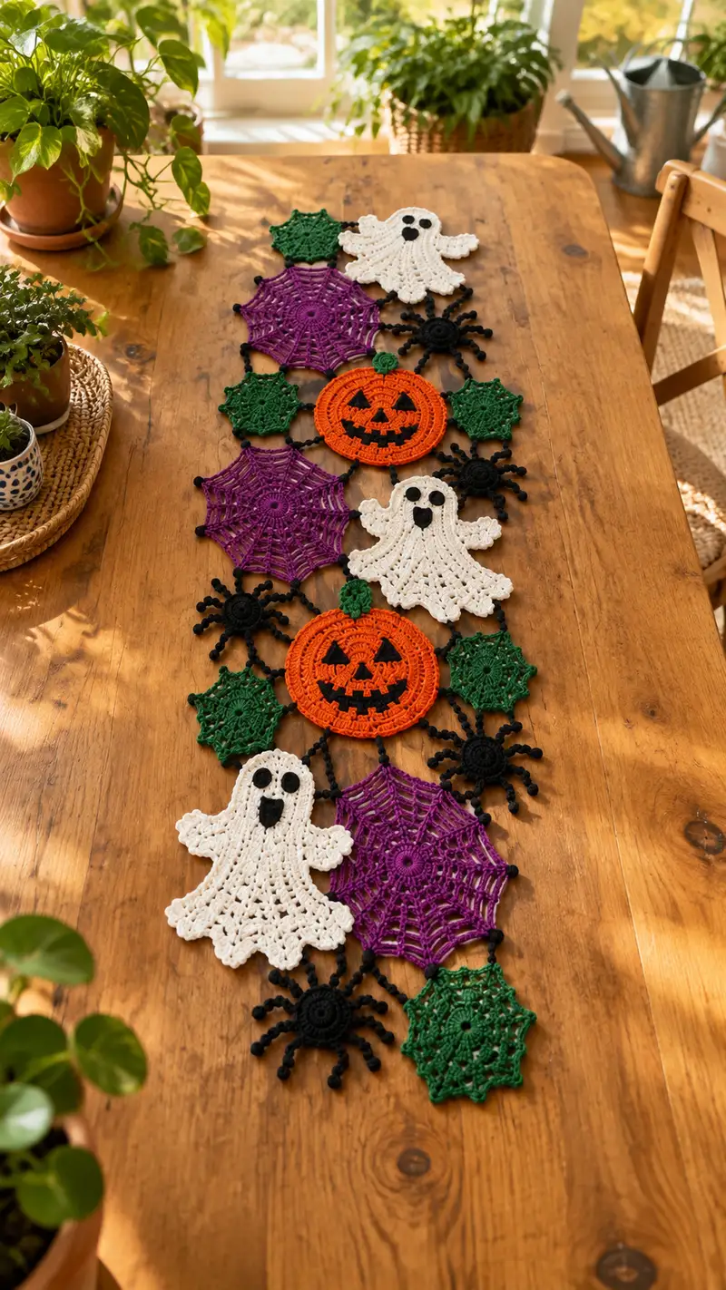 Spooky Halloween Table Runner Pattern crochet pattern - detailed view of completed project