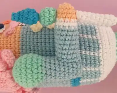 The Baby Blue Nutcracker Amigurumi Pattern step 2 - assembly progress