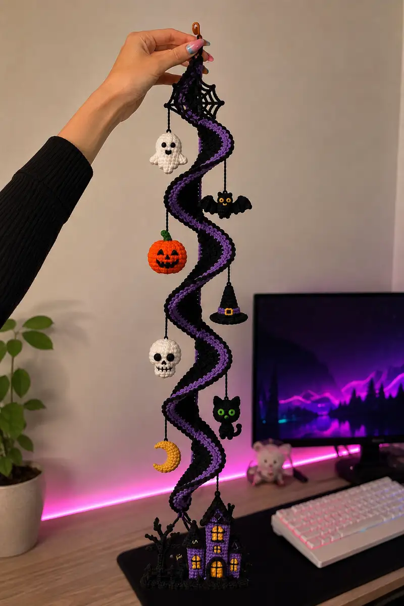 Spooky Halloween Spiral Garland Amigurumi Pattern crochet pattern - detailed view of completed project