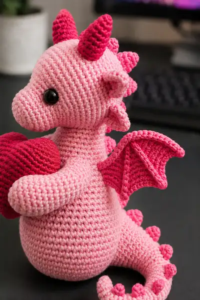 Big Sweetheart Dragon Couple Holding One Heart Amigurumi Pattern step 2 - assembly progress