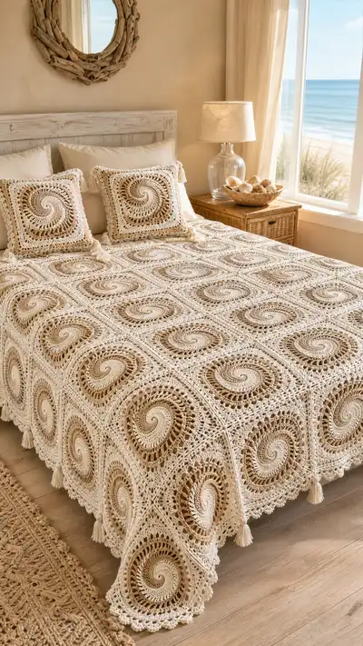 Coastal Spiral Bedspread Pattern step 1 - construction progress