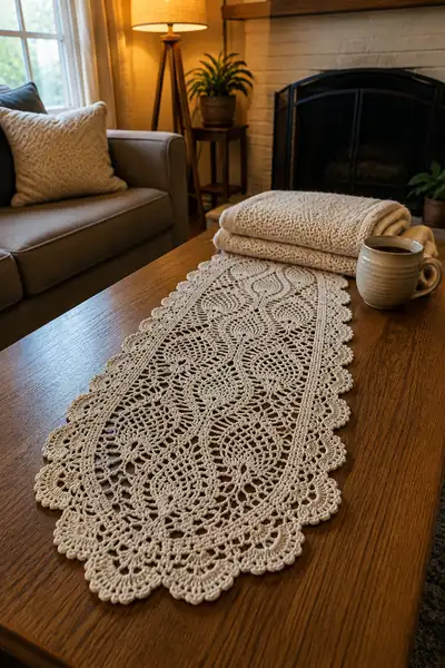 Elegant Pineapple Doily Table Runner Pattern step 1 - construction progress